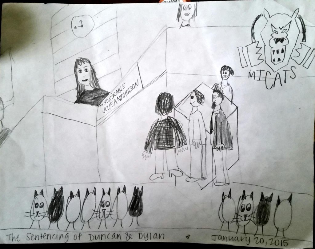 An "artistic depiction" of the court proceedings in lieu of a photograph (cameras weren't allowed in the courtroom).